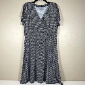 L.L.BEAN Womens Navy Blue Print Short Sleeve Summer Knit Dress Preppy XLP